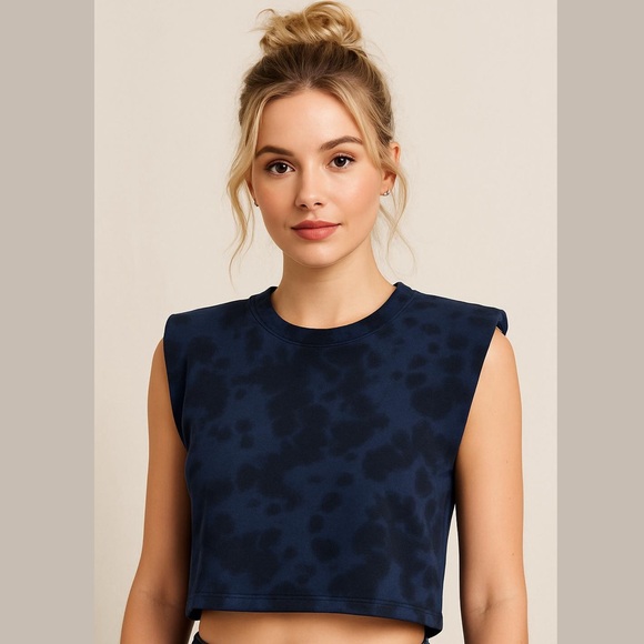 525 Revolve Indigo Multi Tie Dye Crop Sweatshirt Muscle Tank Medium Large - Picture 1 of 9
